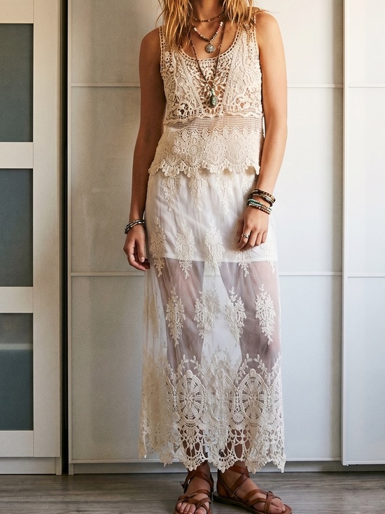 parisian collective Dresses & Skirts - Cream Crochet Lace Beach Coverup Dress